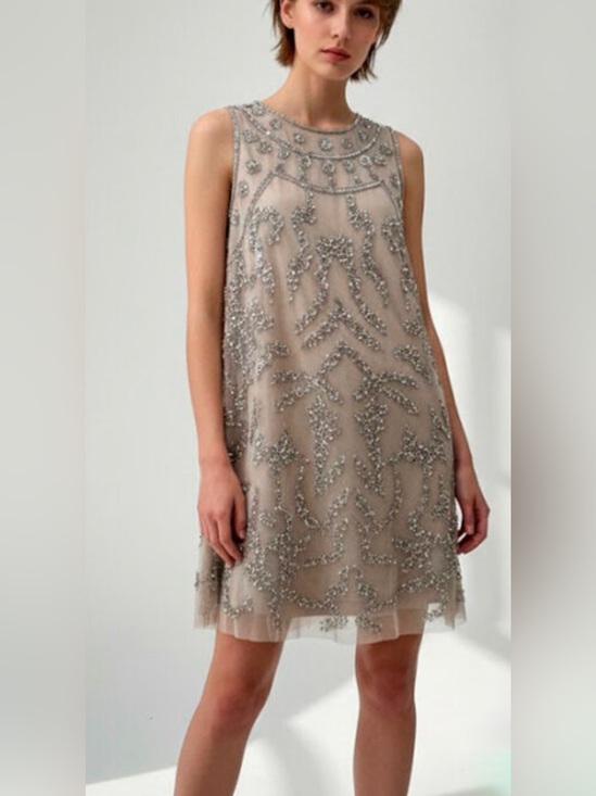 Altar'd State Dresses & Skirts - Embellished Taupe Sleeveless Shift Dress